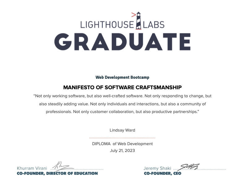 Lighthouse Labs Web Development Diploma