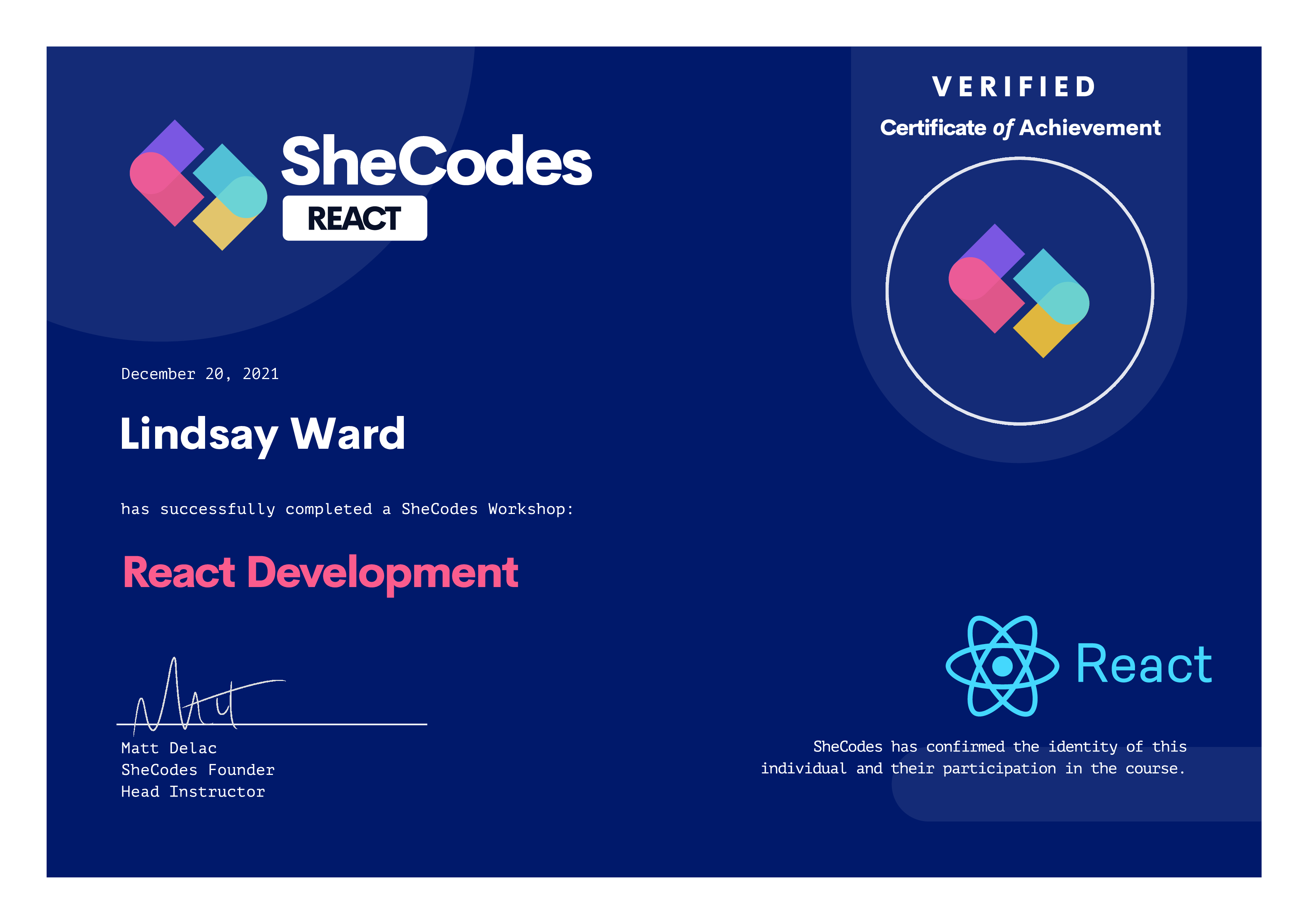 SheCodes React Coding Certificate