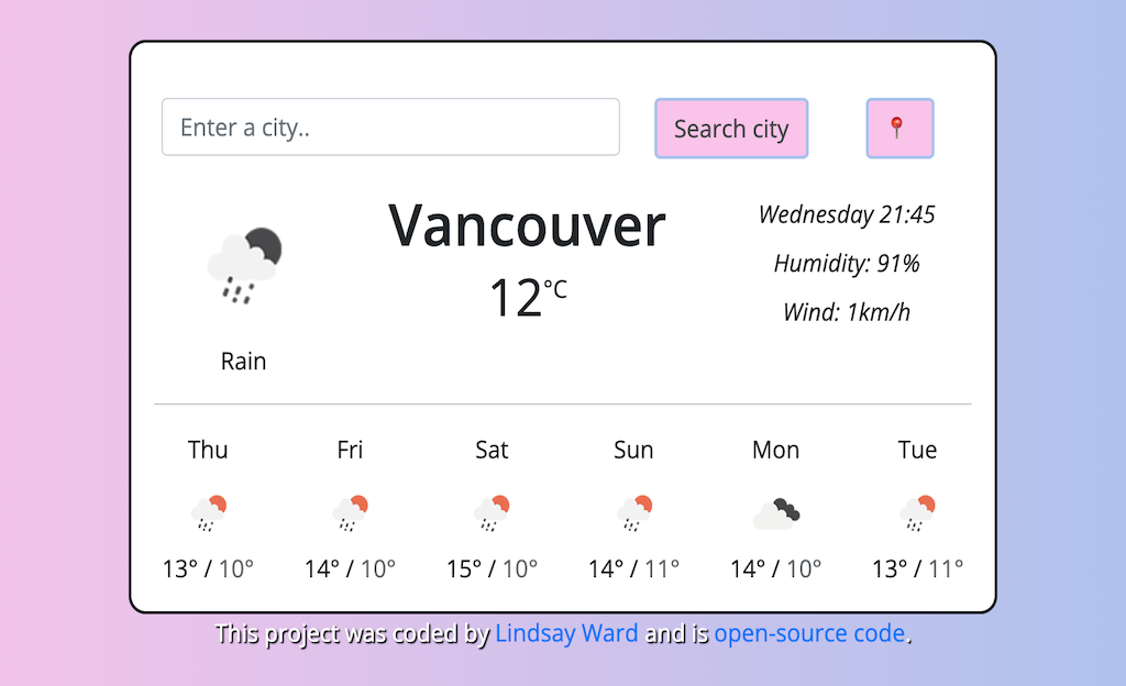 Weather application page